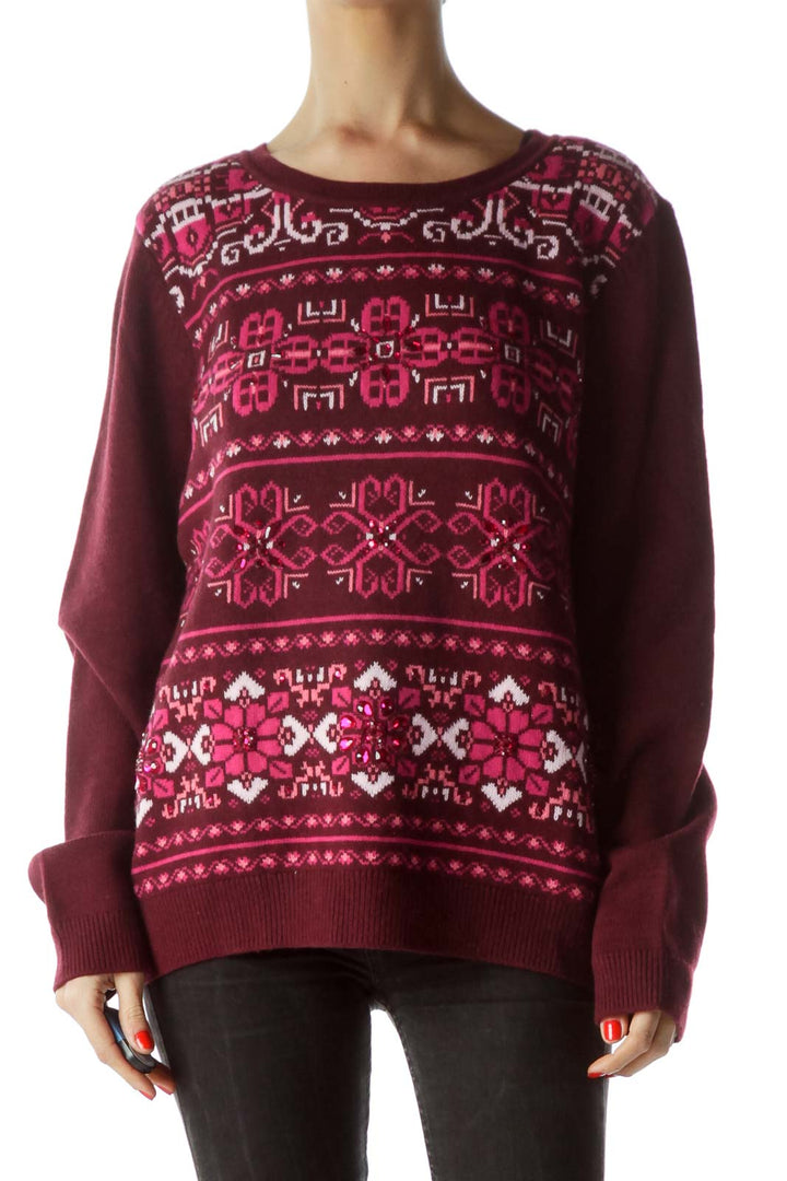 Burgundy Magenta Embellished Sweater