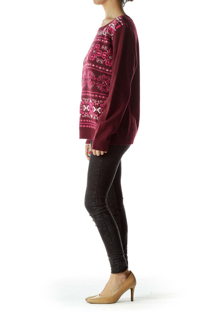 Burgundy Magenta Embellished Sweater