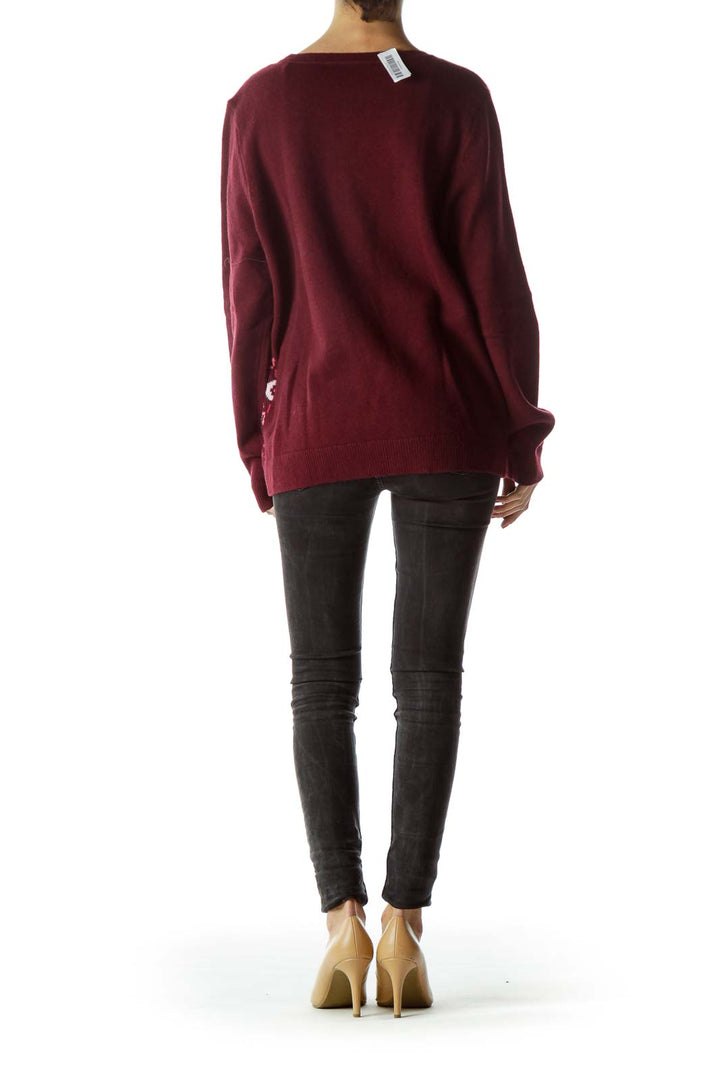 Burgundy Magenta Embellished Sweater