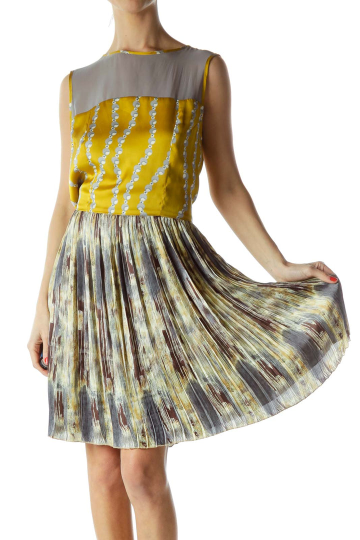 Yellow Patterned with Sheer Chest Dress