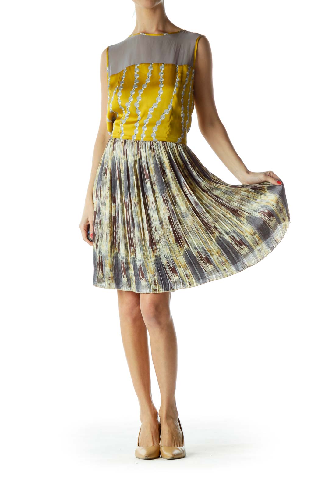 Yellow Patterned with Sheer Chest Dress