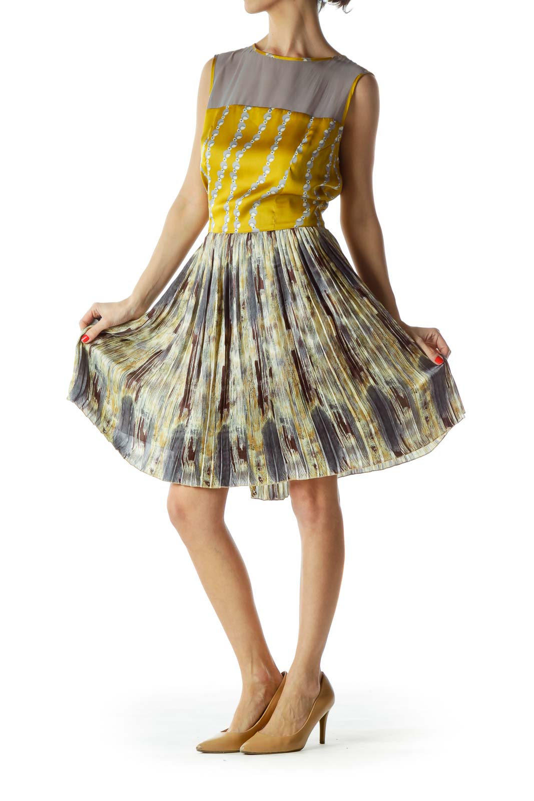 Yellow Patterned with Sheer Chest Dress