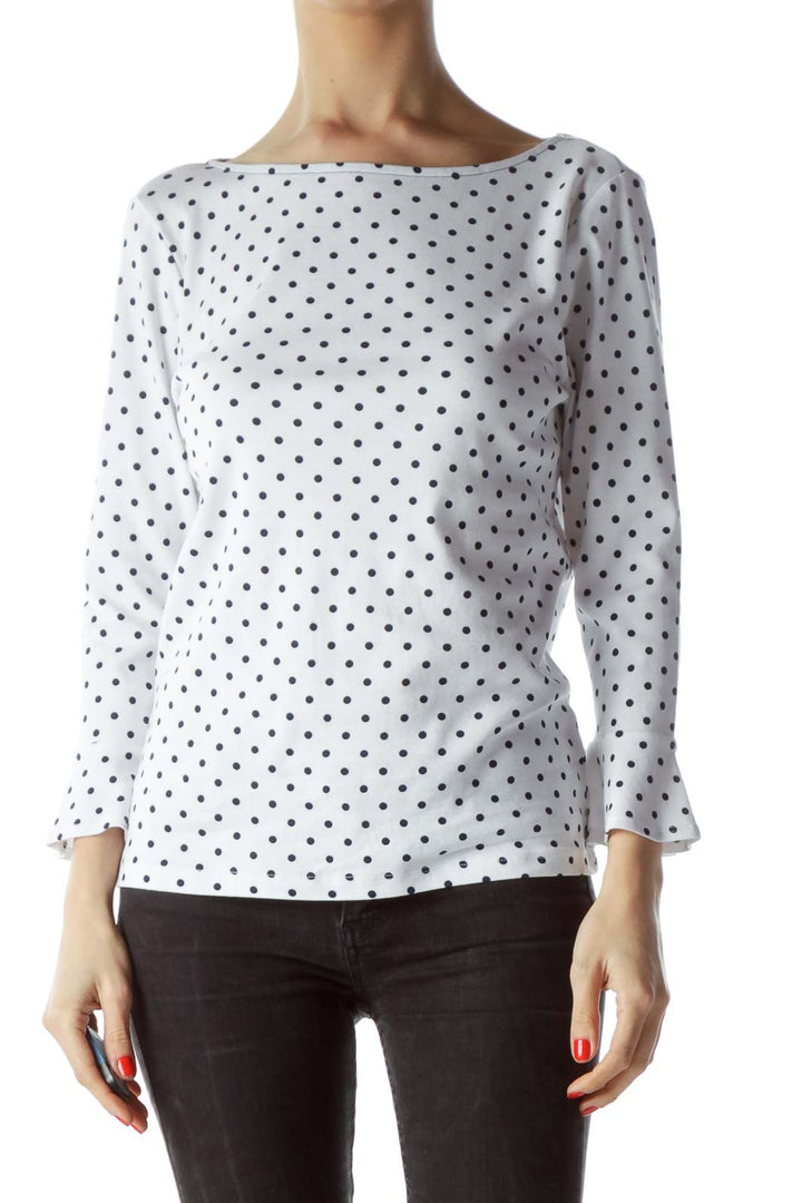 White Navy Blue Polka Dot 100% Cotton Top