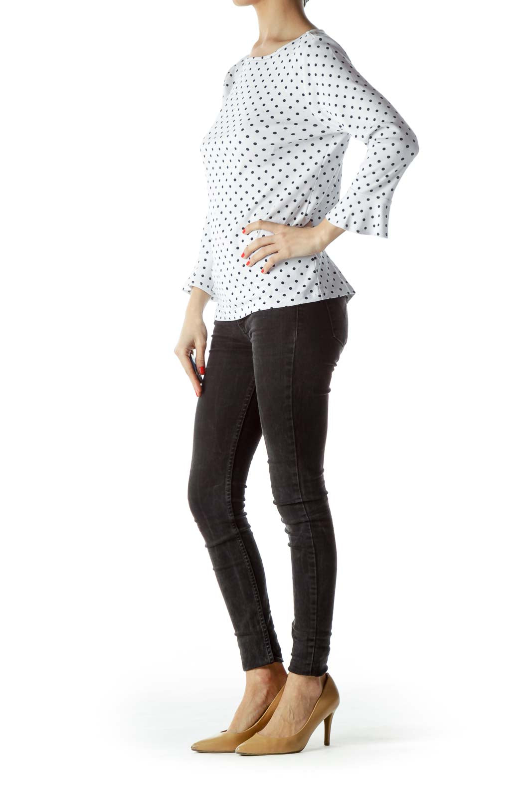 White Navy Blue Polka Dot 100% Cotton Top