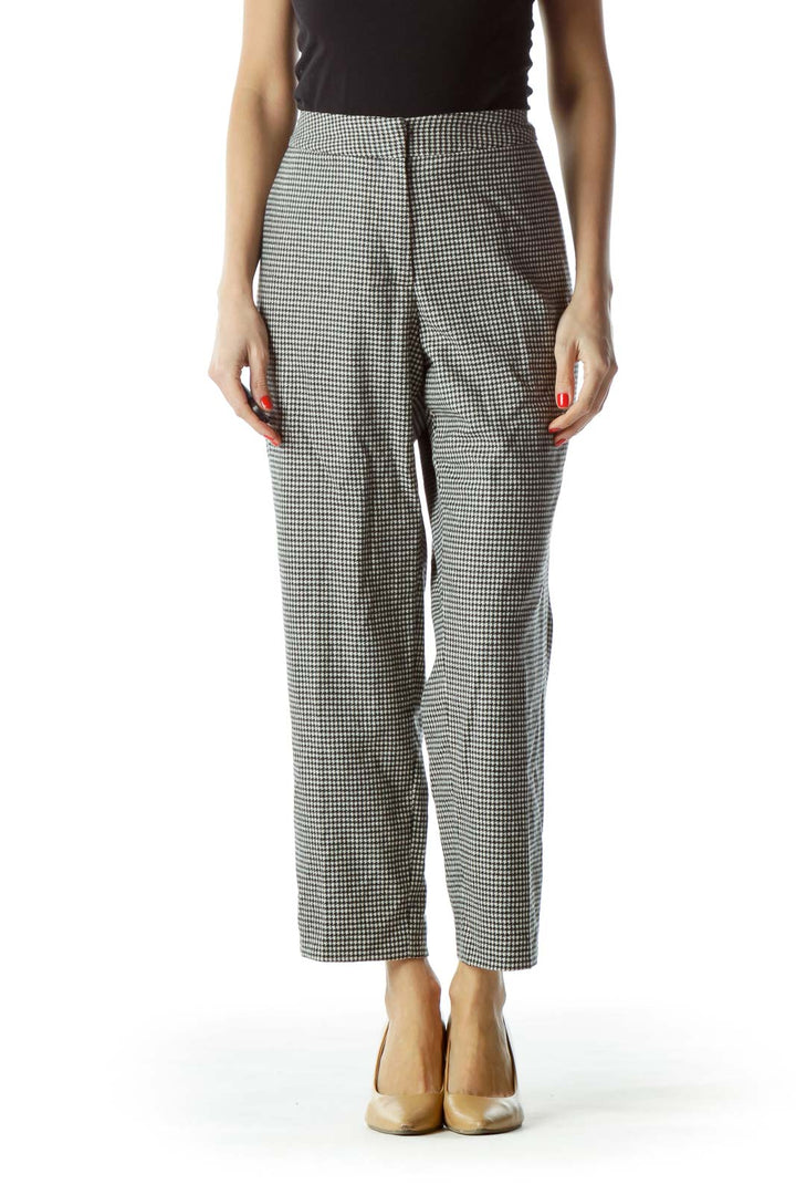 Black White Houndstooth Textured Pants