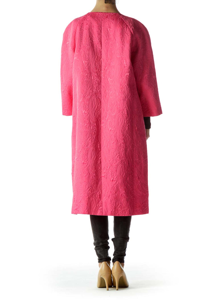 Pink Jacquard Paisley 3/4 Sleeve Long Coat