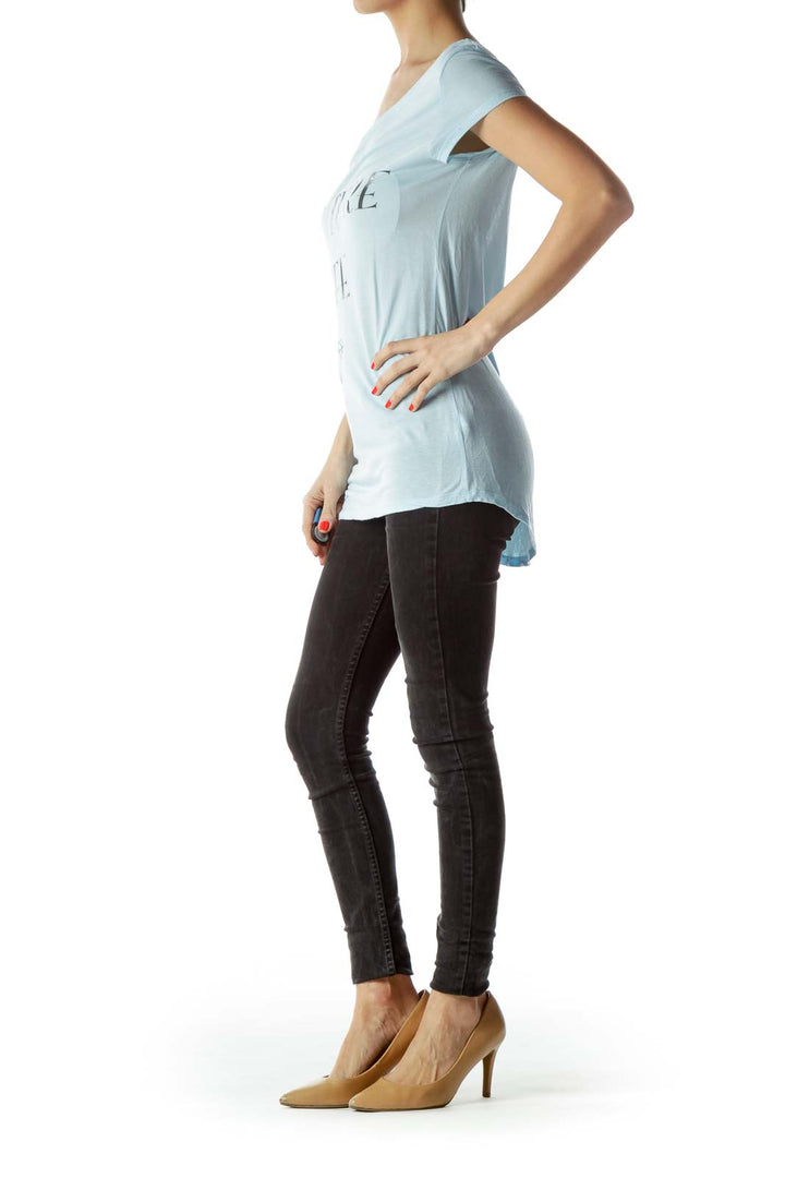 Light Blue Jersey Knit Short Sleeve Top