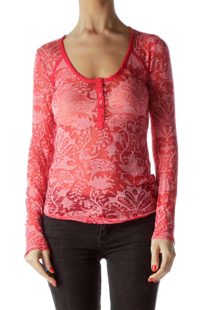 Red Pink See-Through Knit Top