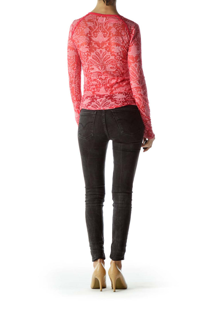 Red Pink See-Through Knit Top