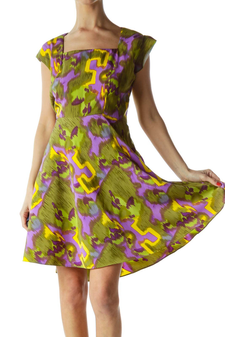 Green Patterned Flare Dress