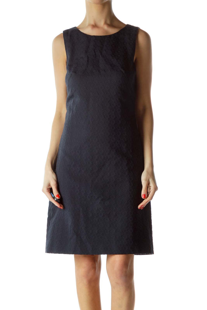 Navy Textured Sleeveless Dress