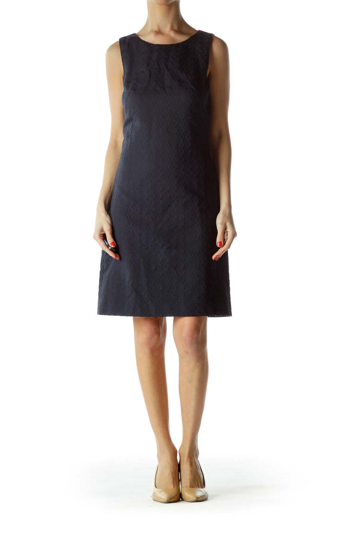 Navy Textured Sleeveless Dress