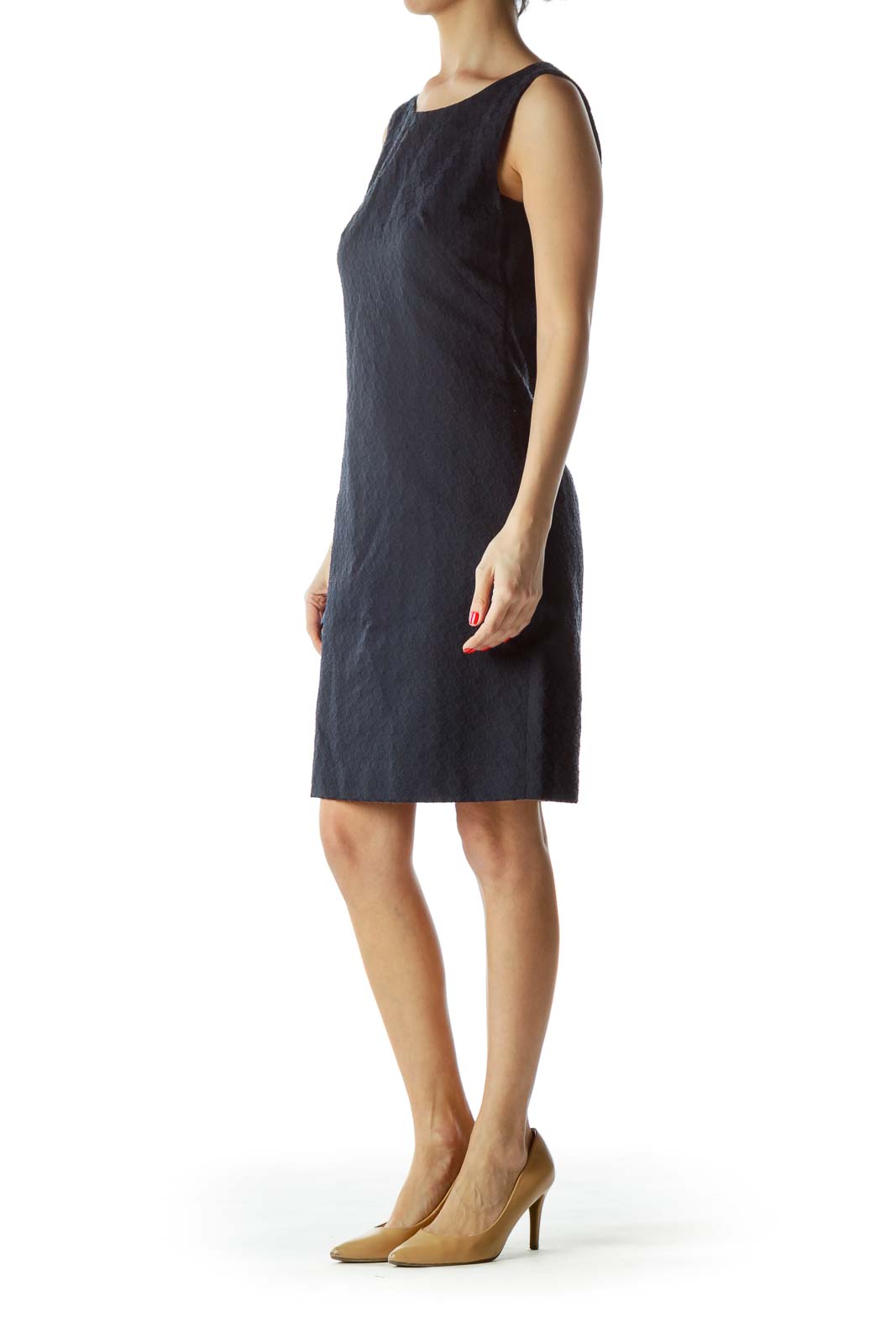 Navy Textured Sleeveless Dress