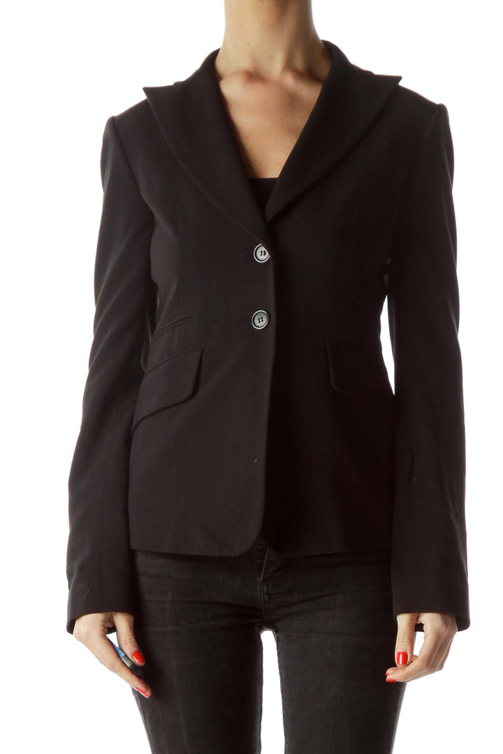 Front view of BCBG MaxAzria black tailored blazer jacket