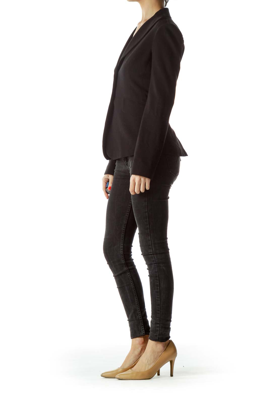 Front view of BCBG MaxAzria black tailored blazer jacket