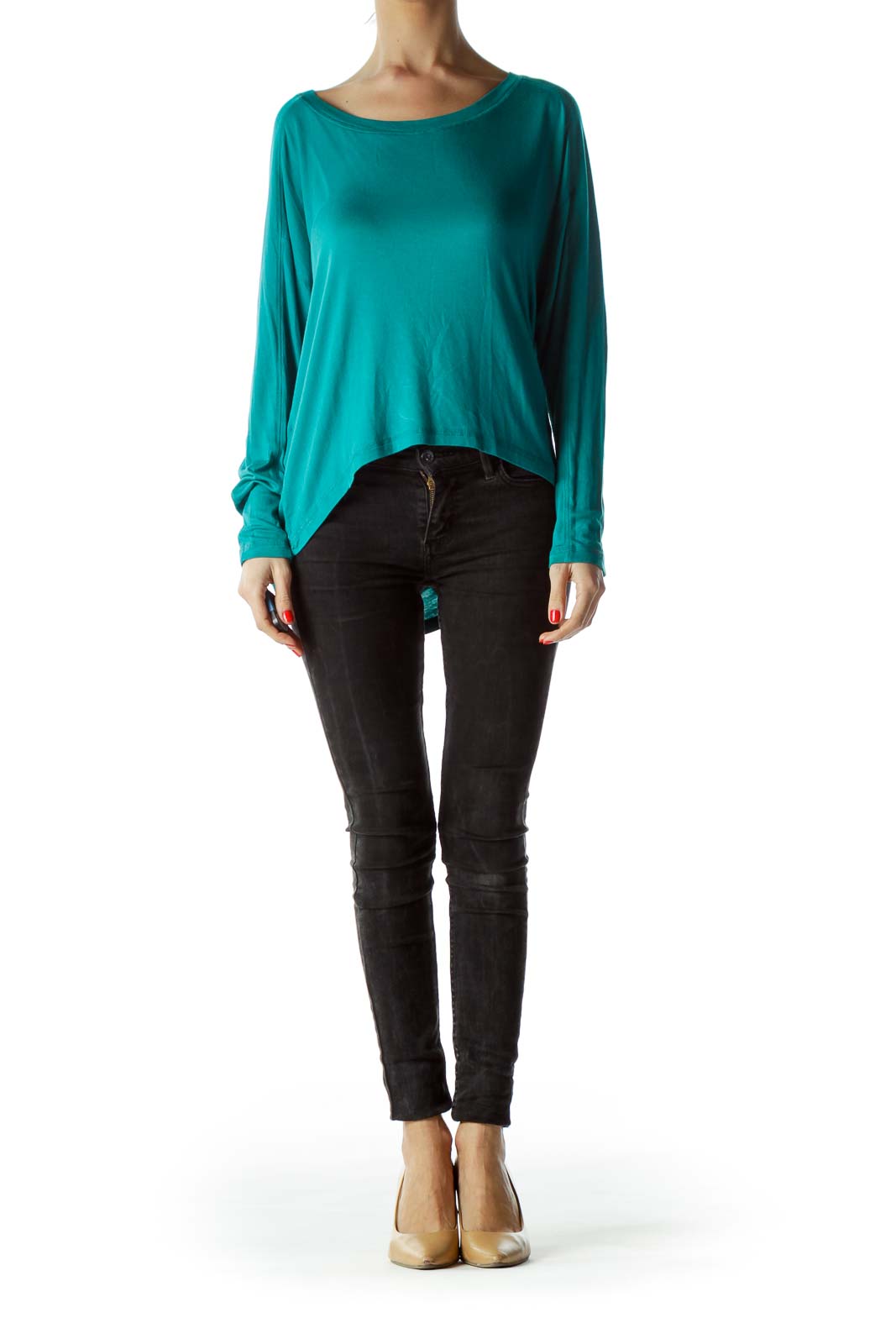 Teal Green Long Sleeve Jersey-Knit Top