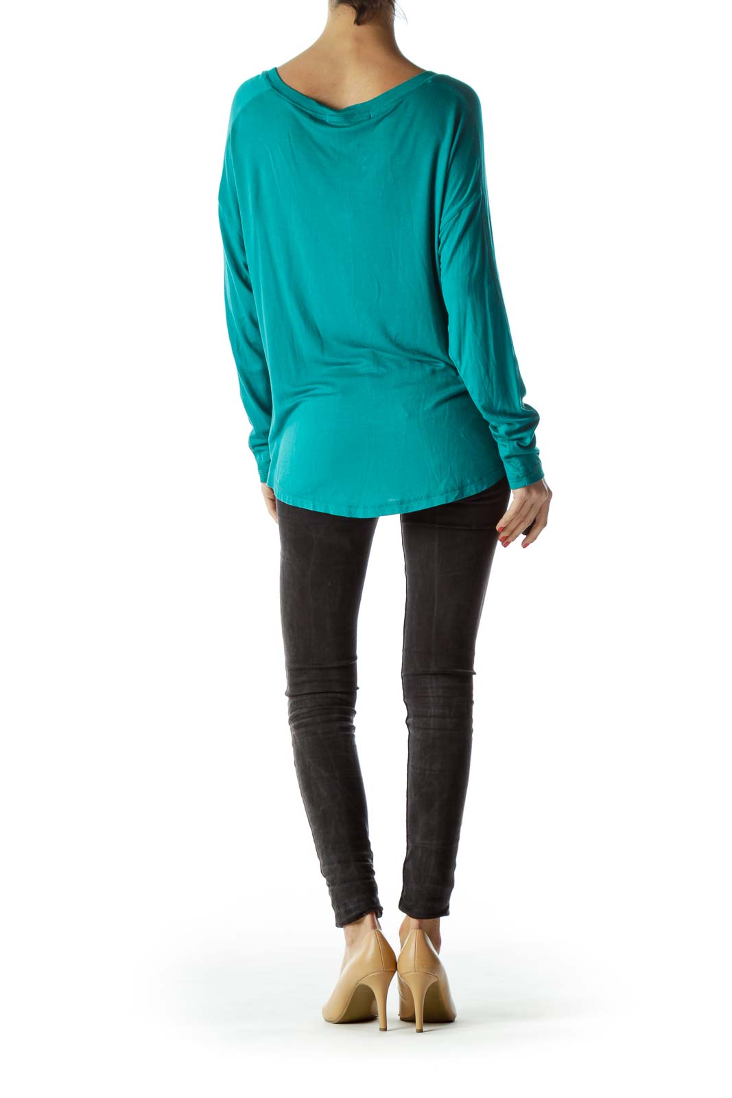 Teal Green Long Sleeve Jersey-Knit Top