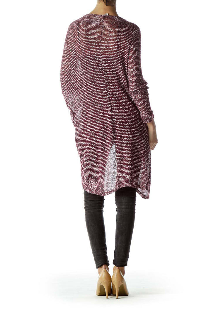 Back view of Fantastic Fawn burgundy textured knit open-front cardigan