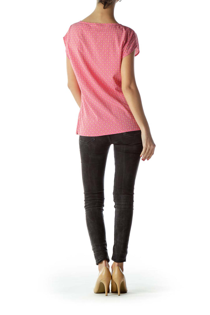 Pink Orange White Print Front Metal Accent Top