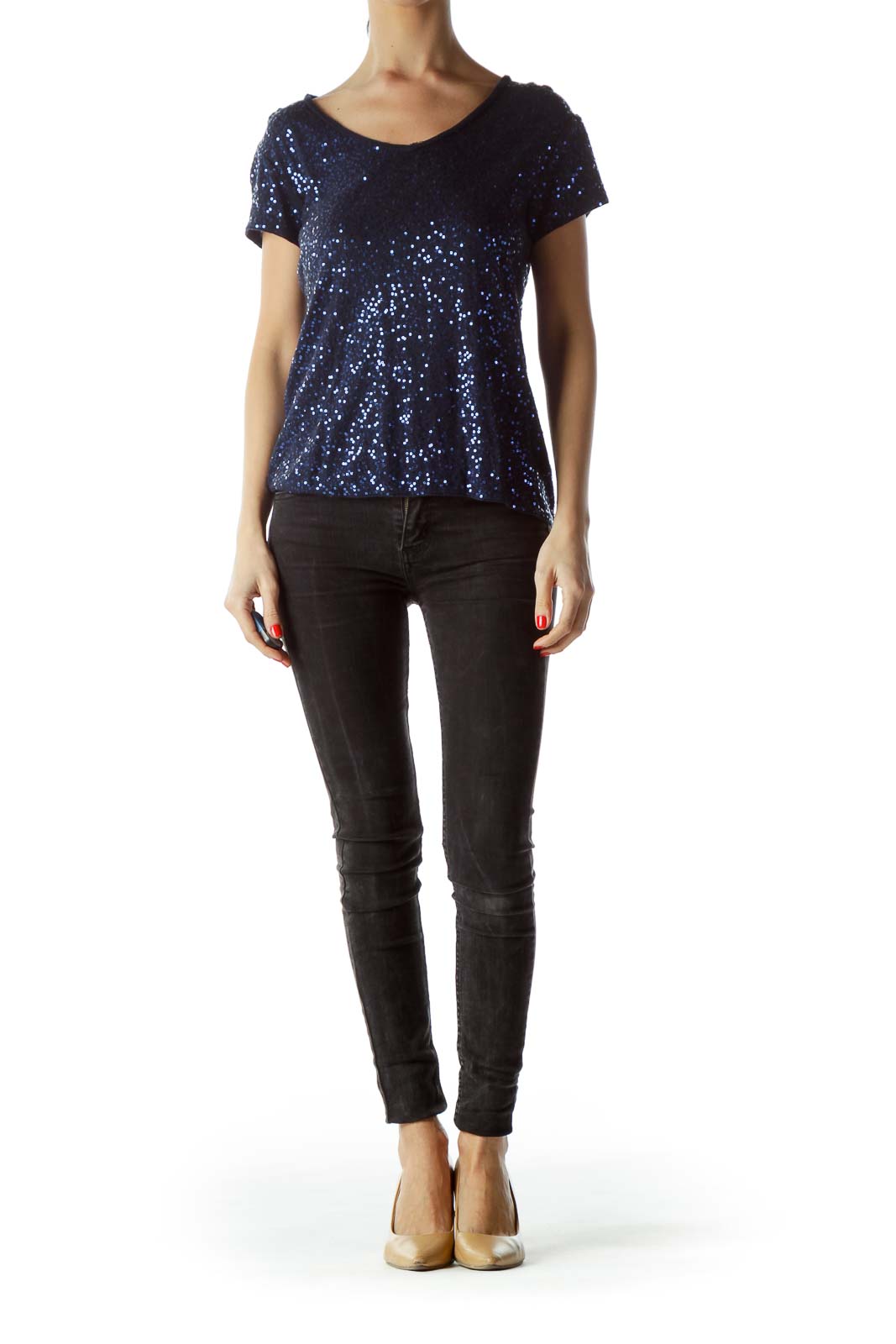 Blue Sequined Short Sleeve T-Shirt