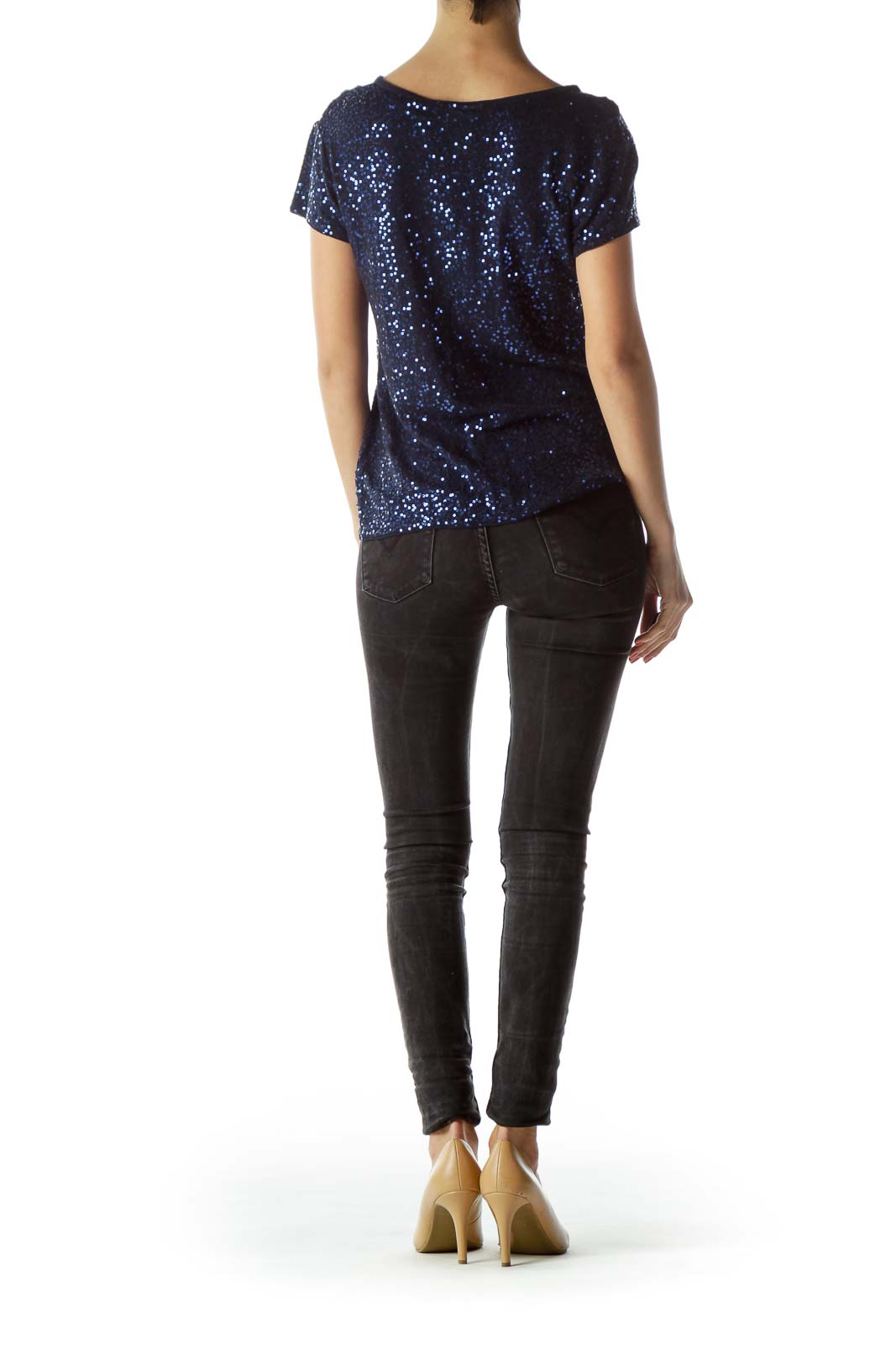 Blue Sequined Short Sleeve T-Shirt