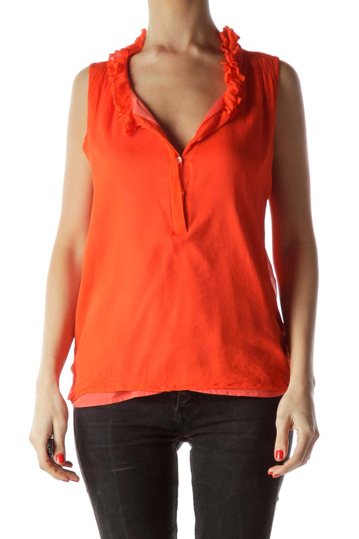 Orange Ruffled Buttoned Shift Top