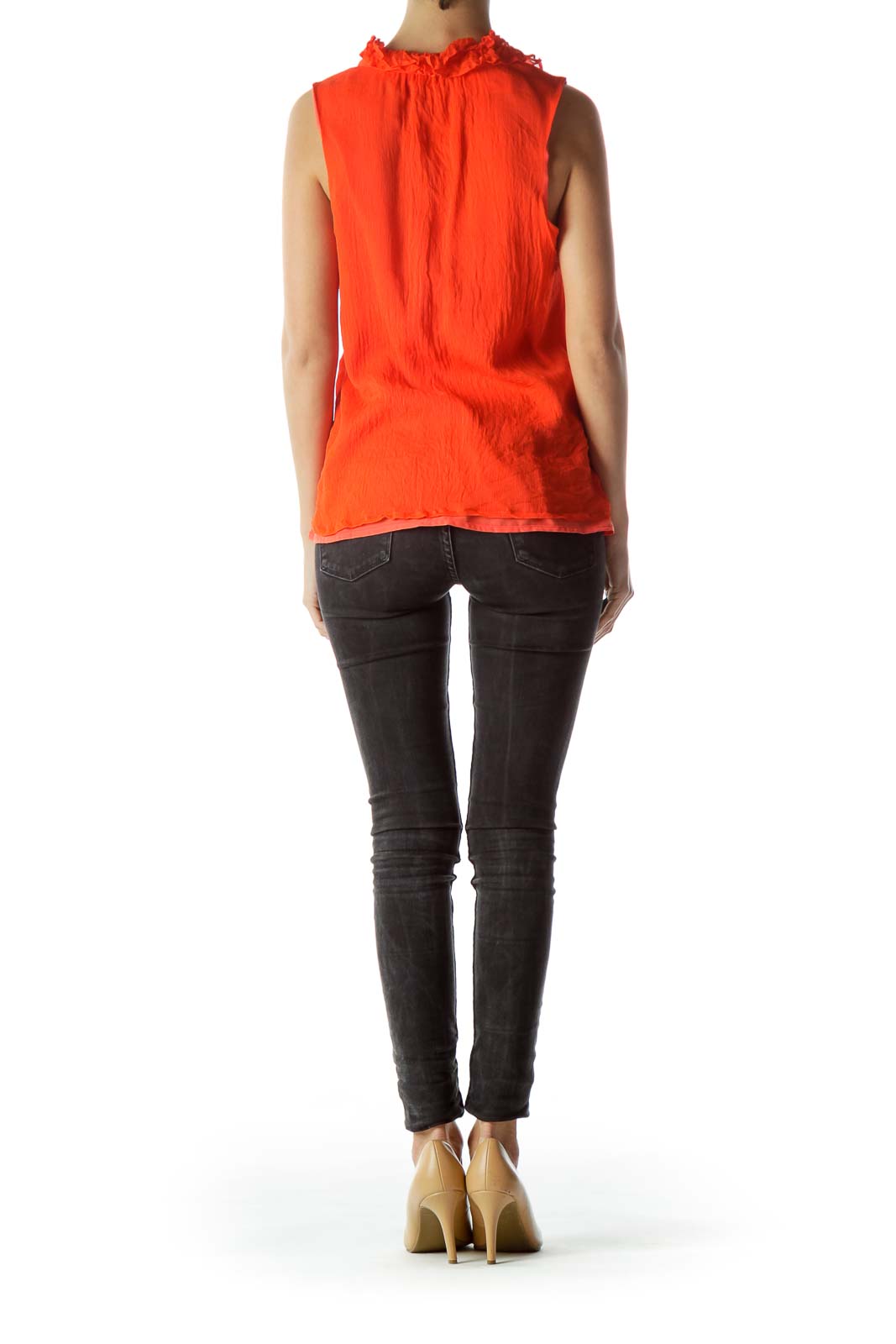 Orange Ruffled Buttoned Shift Top