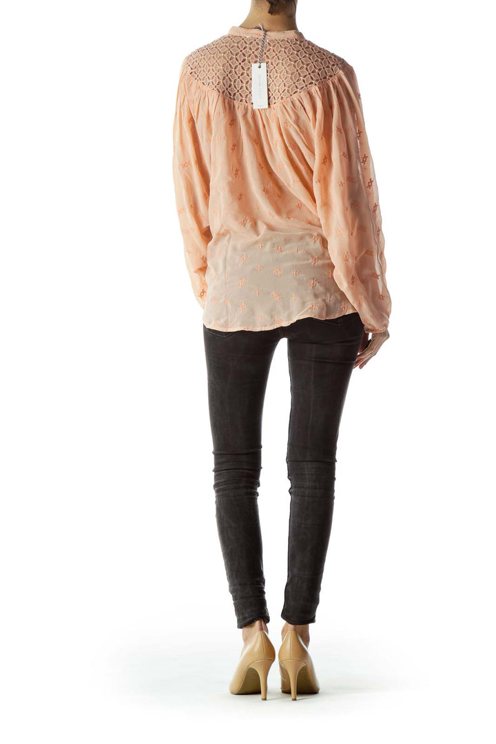 Peach Color Embroidered Long Sleeve Blouse