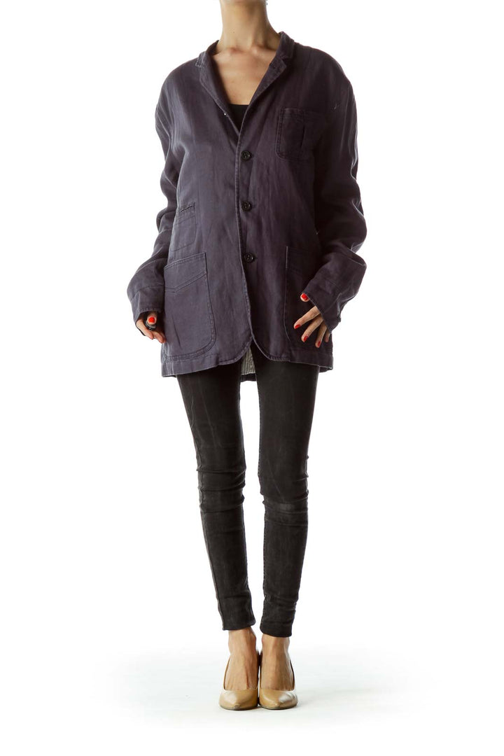 Front view of Faconnable navy oversized button-up jacket