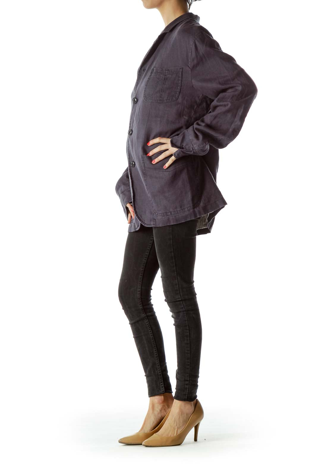 Front view of Faconnable navy oversized button-up jacket