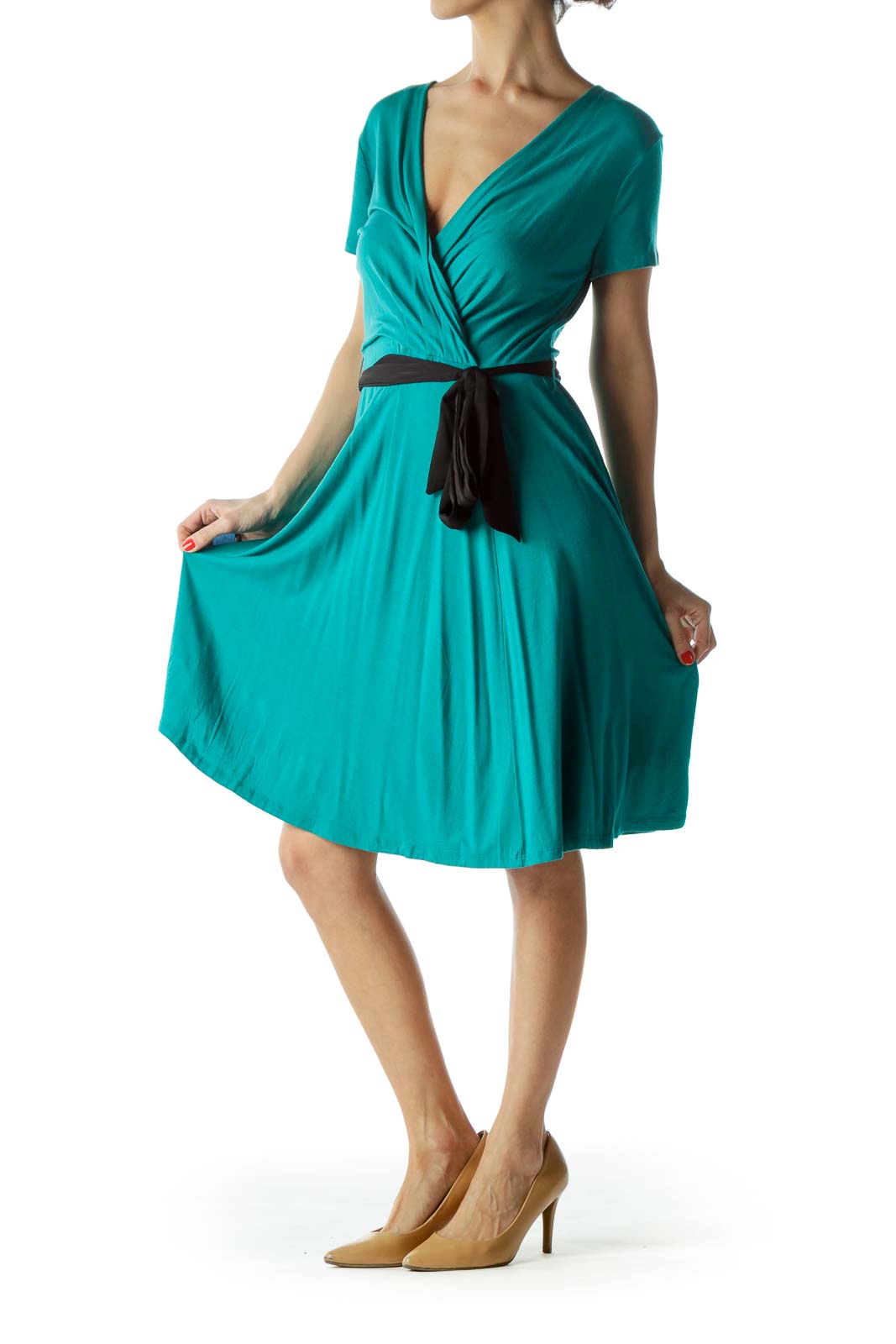 Turquoise V-Neck Jersey Dress