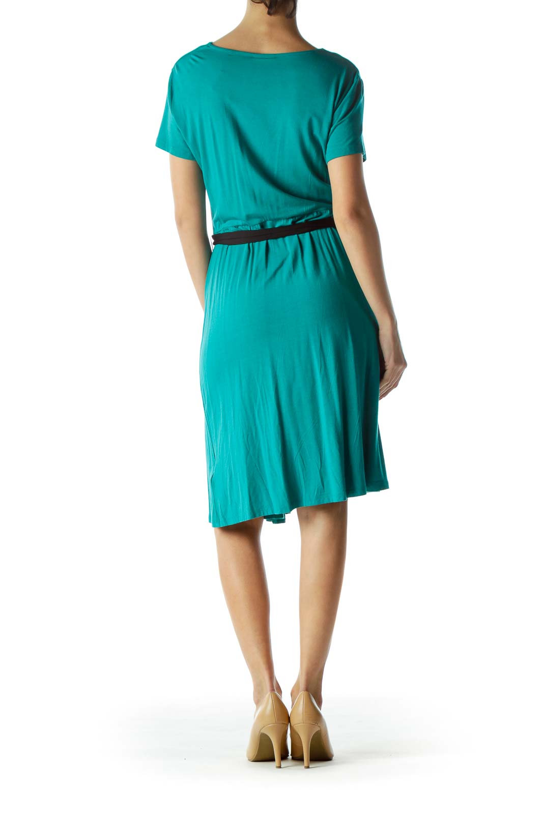 Turquoise V-Neck Jersey Dress