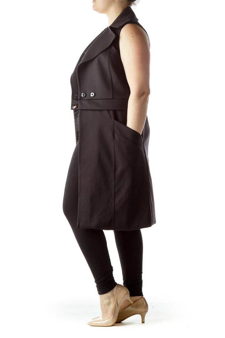 Black Sleeveless Zippered Long Vest