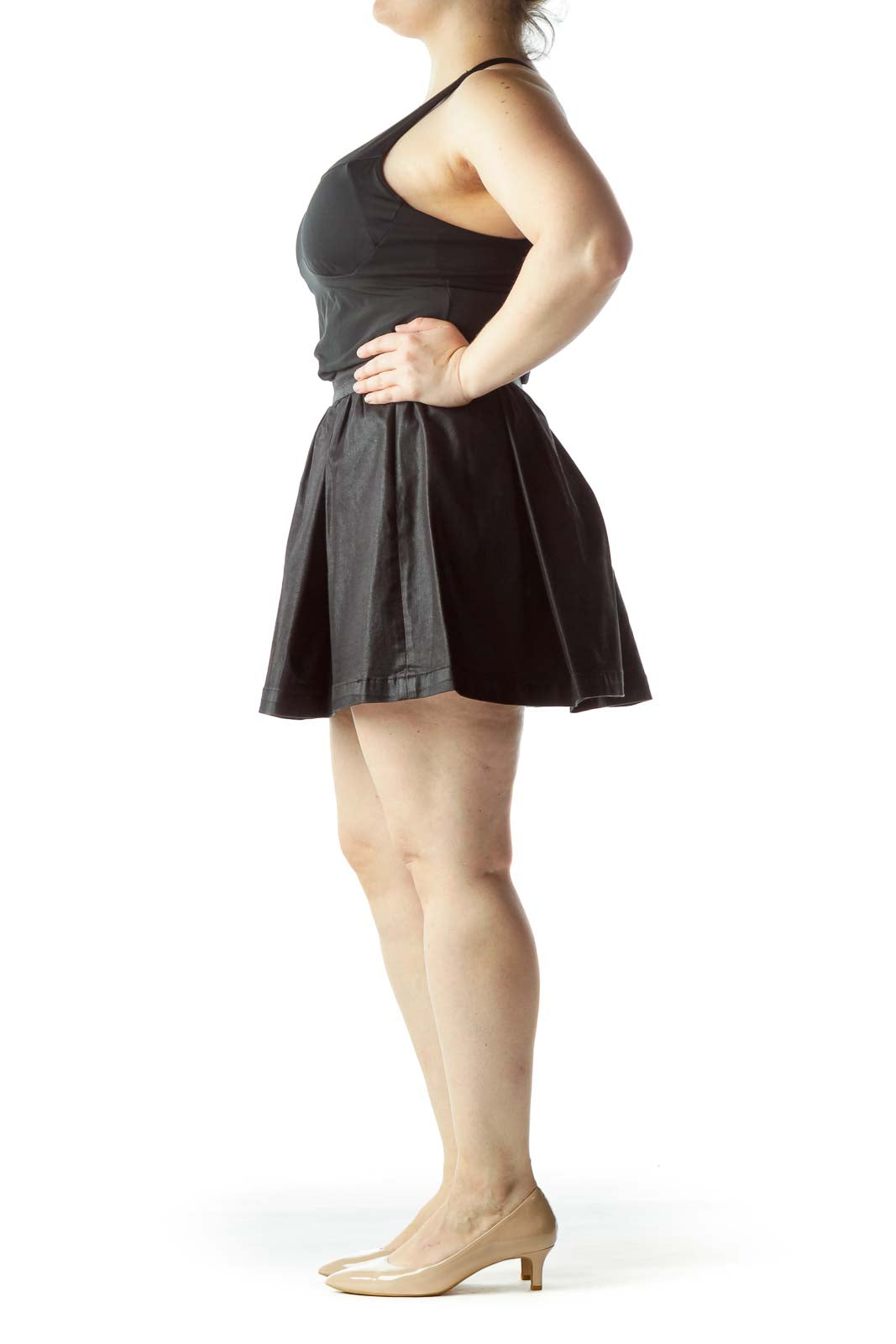 Front view of BCBGeneration black pleated mini skirt