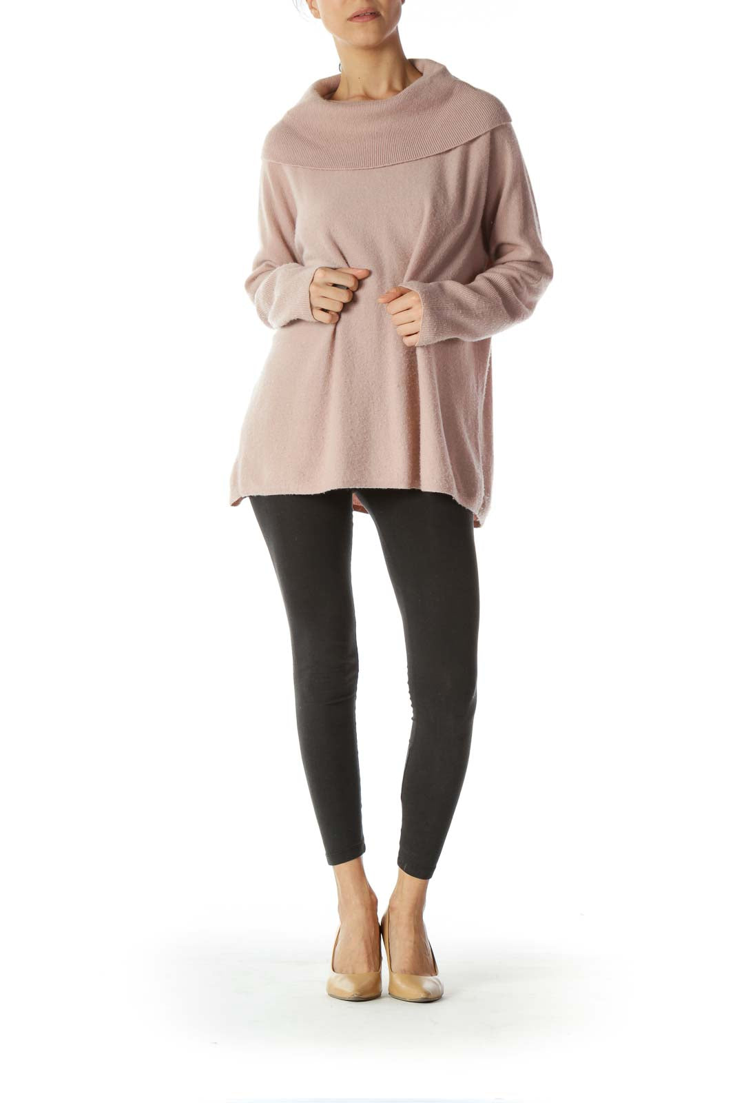 Pastel Pink 100% Cashmere Cowl Turtleneck Sweater