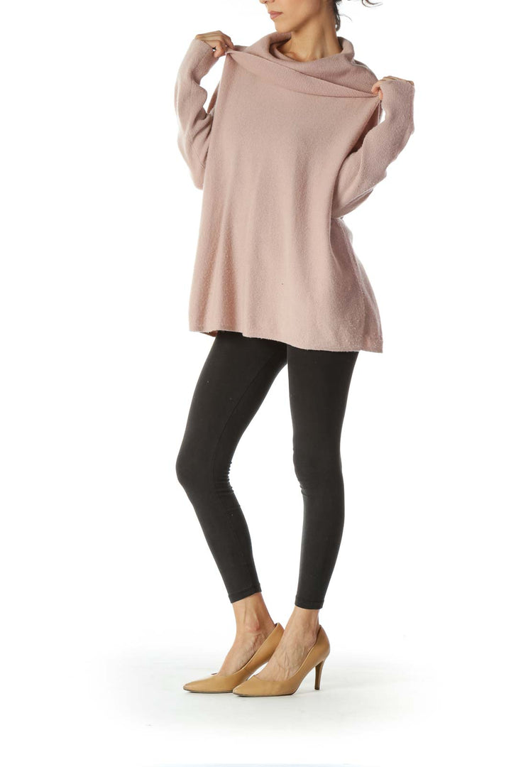 Pastel Pink 100% Cashmere Cowl Turtleneck Sweater