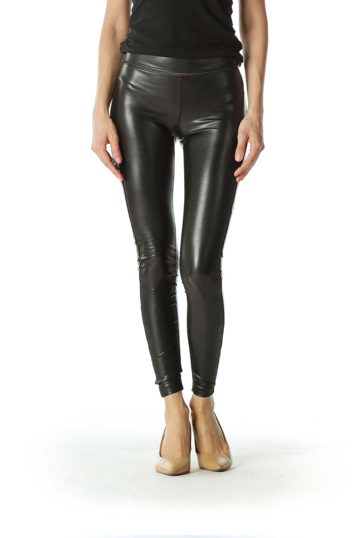 Black Mesh Detailed Leather Legging