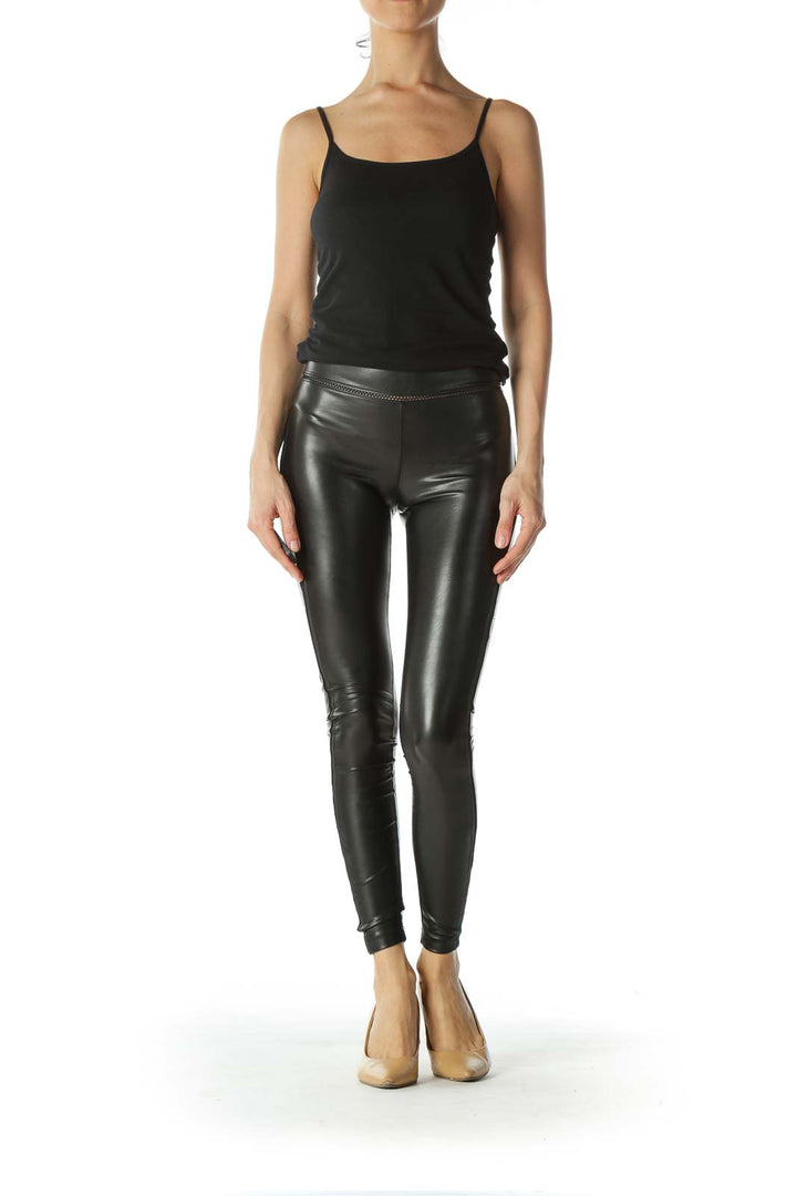 Black Mesh Detailed Leather Legging