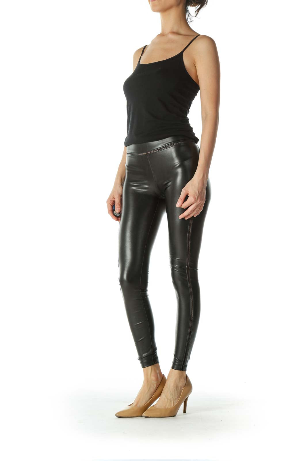 Black Mesh Detailed Leather Legging