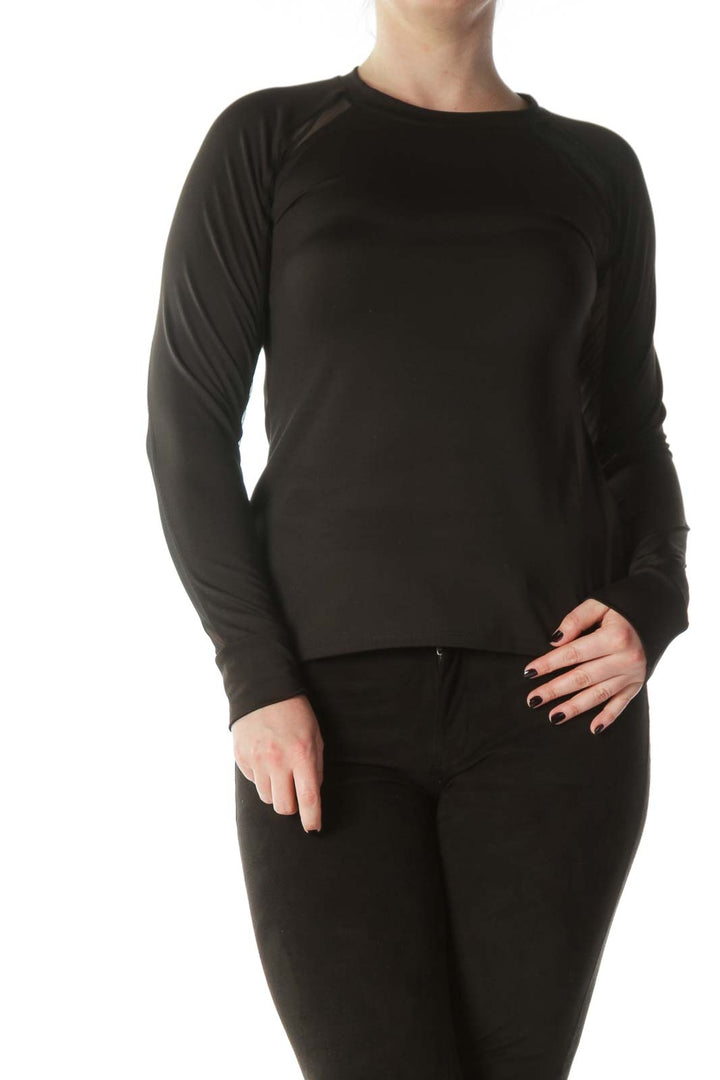 Black Mesh Arm Detail Long Sleeve Sports Top