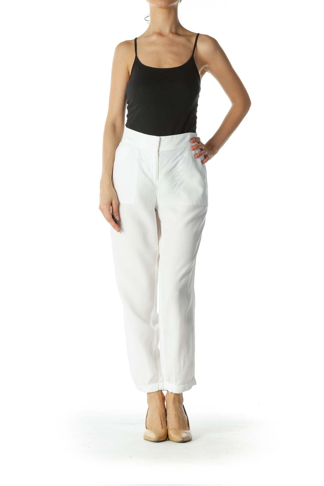 White Slim-Fit Cropped Pant