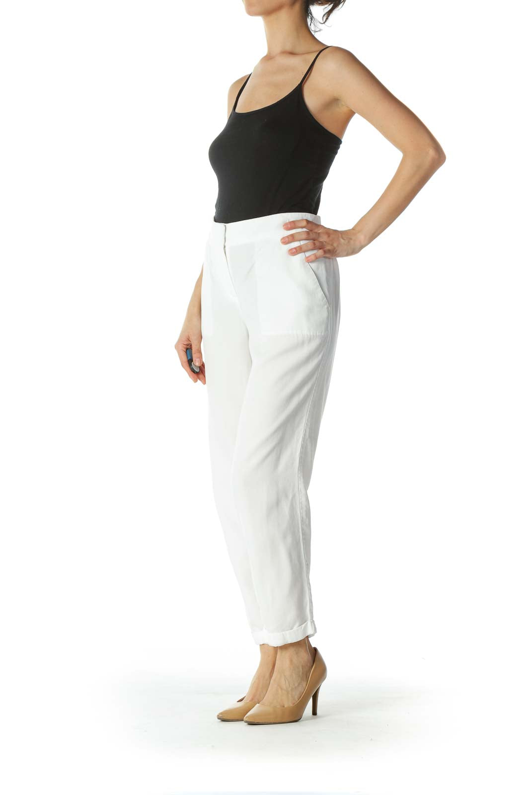 White Slim-Fit Cropped Pant