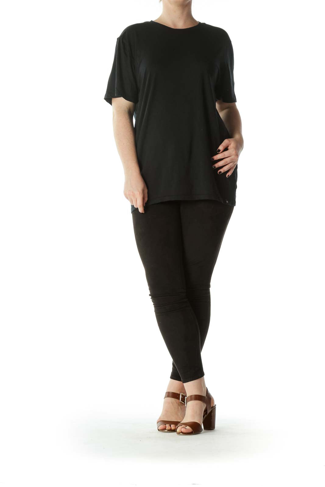 Black Round-Neck Cotton T-Shirt