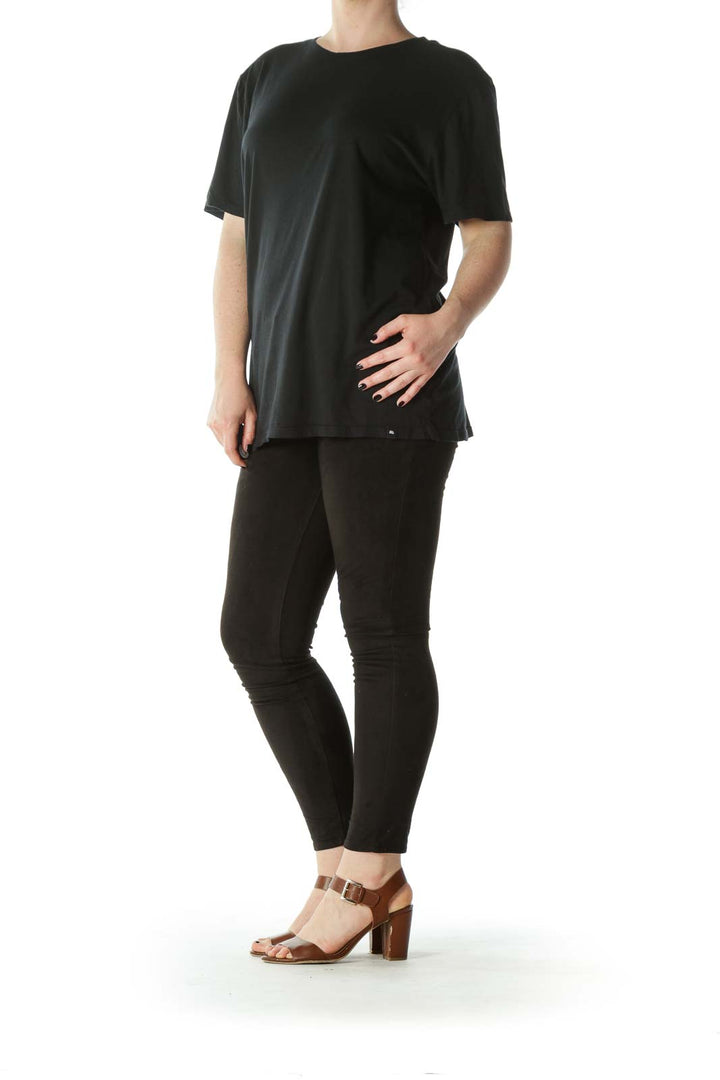 Black Round-Neck Cotton T-Shirt