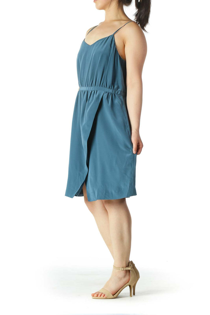 Blue Slitted Cocktail Dress