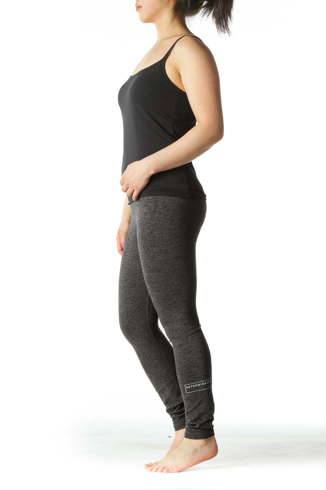 Gray Cropped Yoga Pant with Inspirational Word