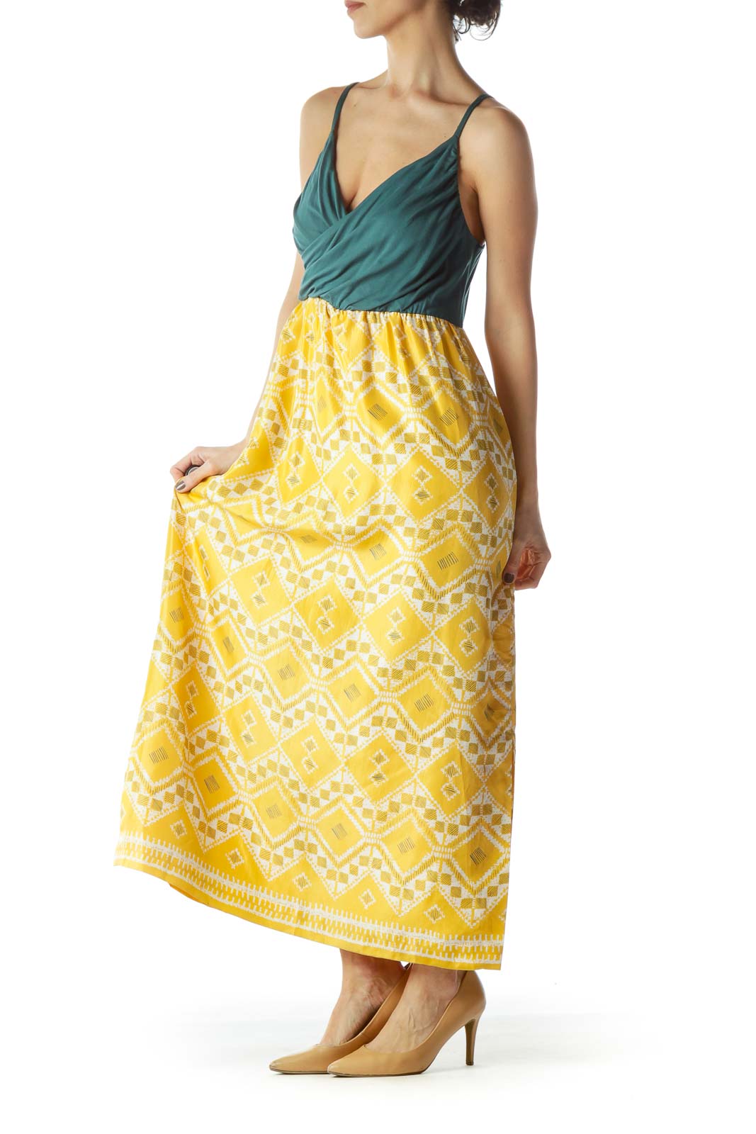 Yellow and Turquoise Midi Dress