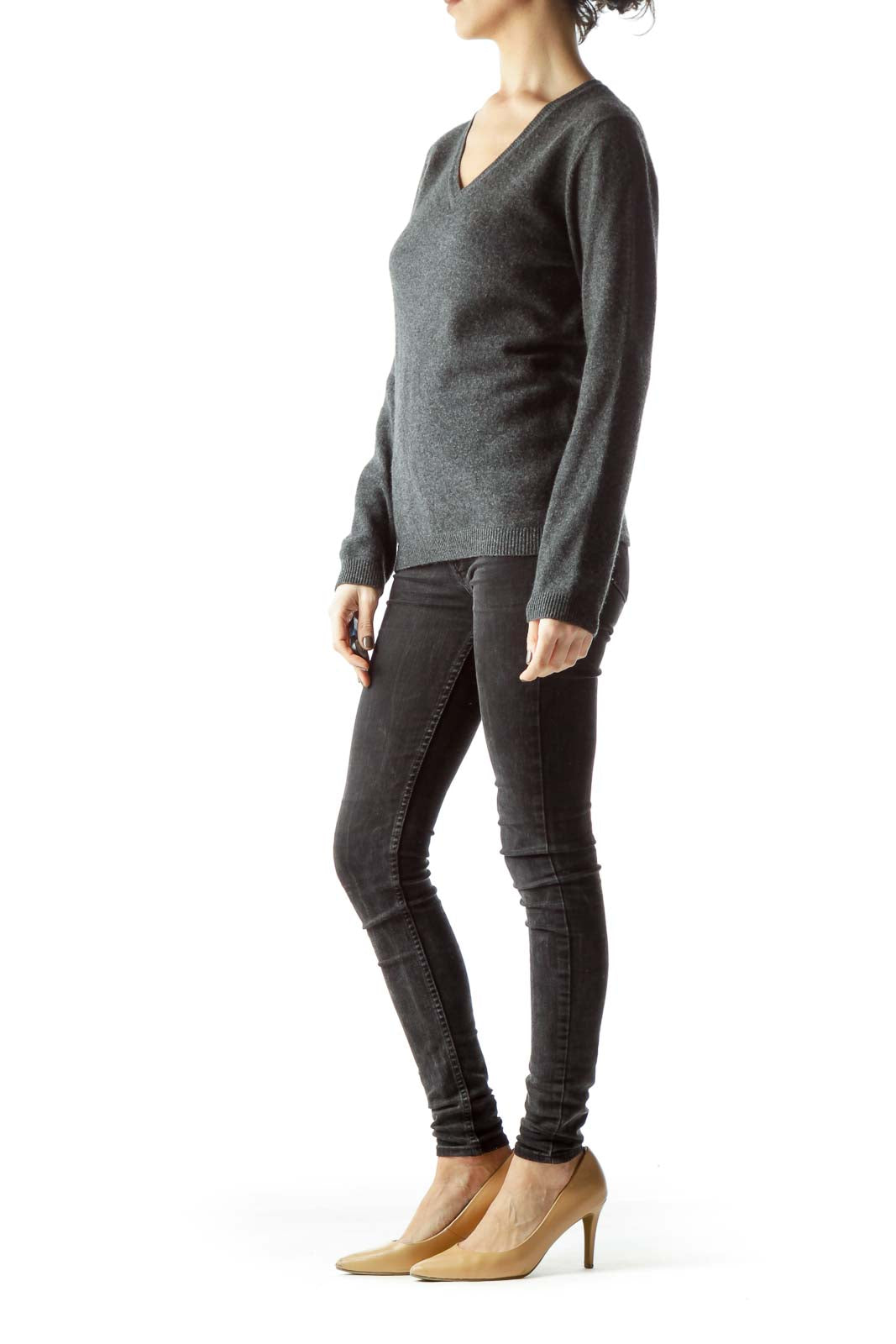 Gray Long Sleeve 100% Cashmere Sweater