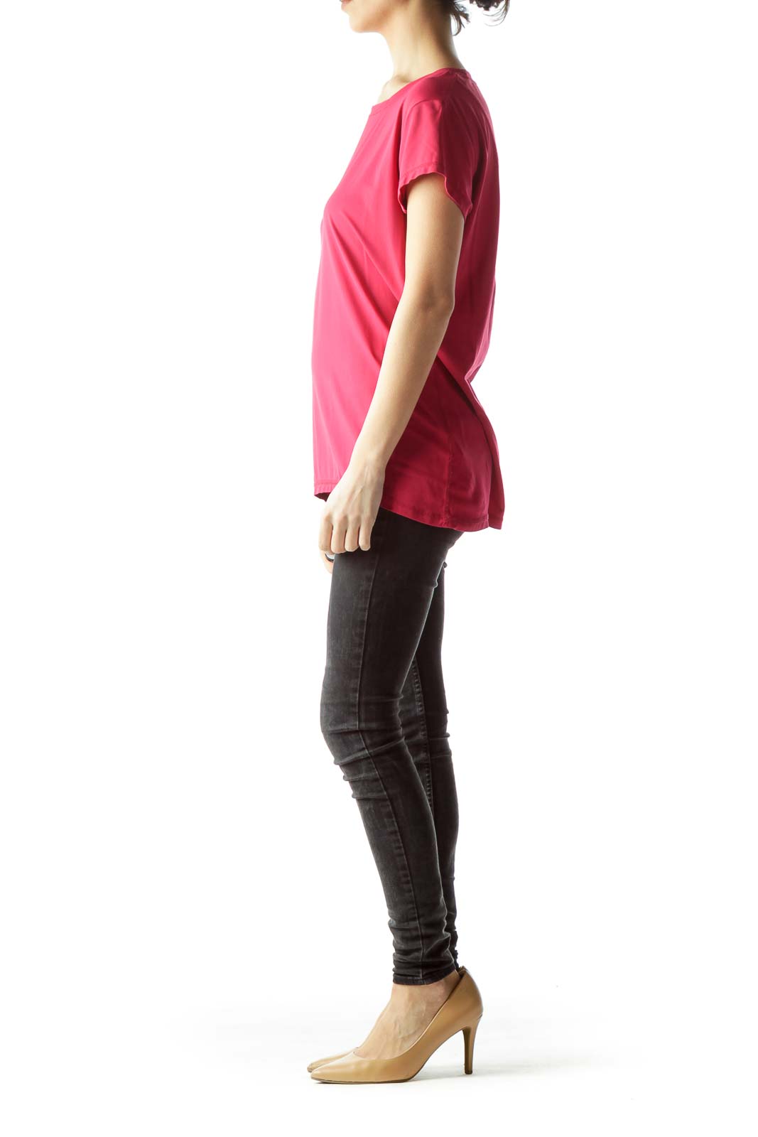 Front view of pink Alala athletic top with crew neck