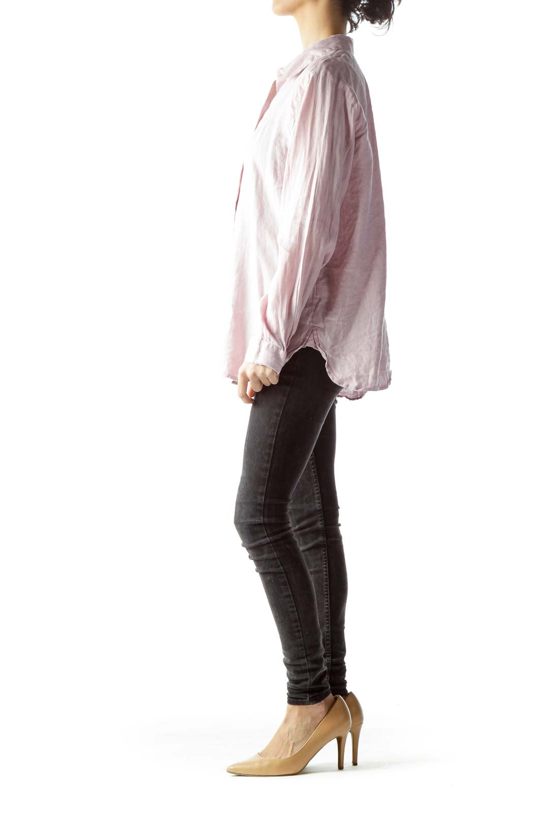 Light Pink Collared Buttoned Long Sleeve 100% Linen Shirt